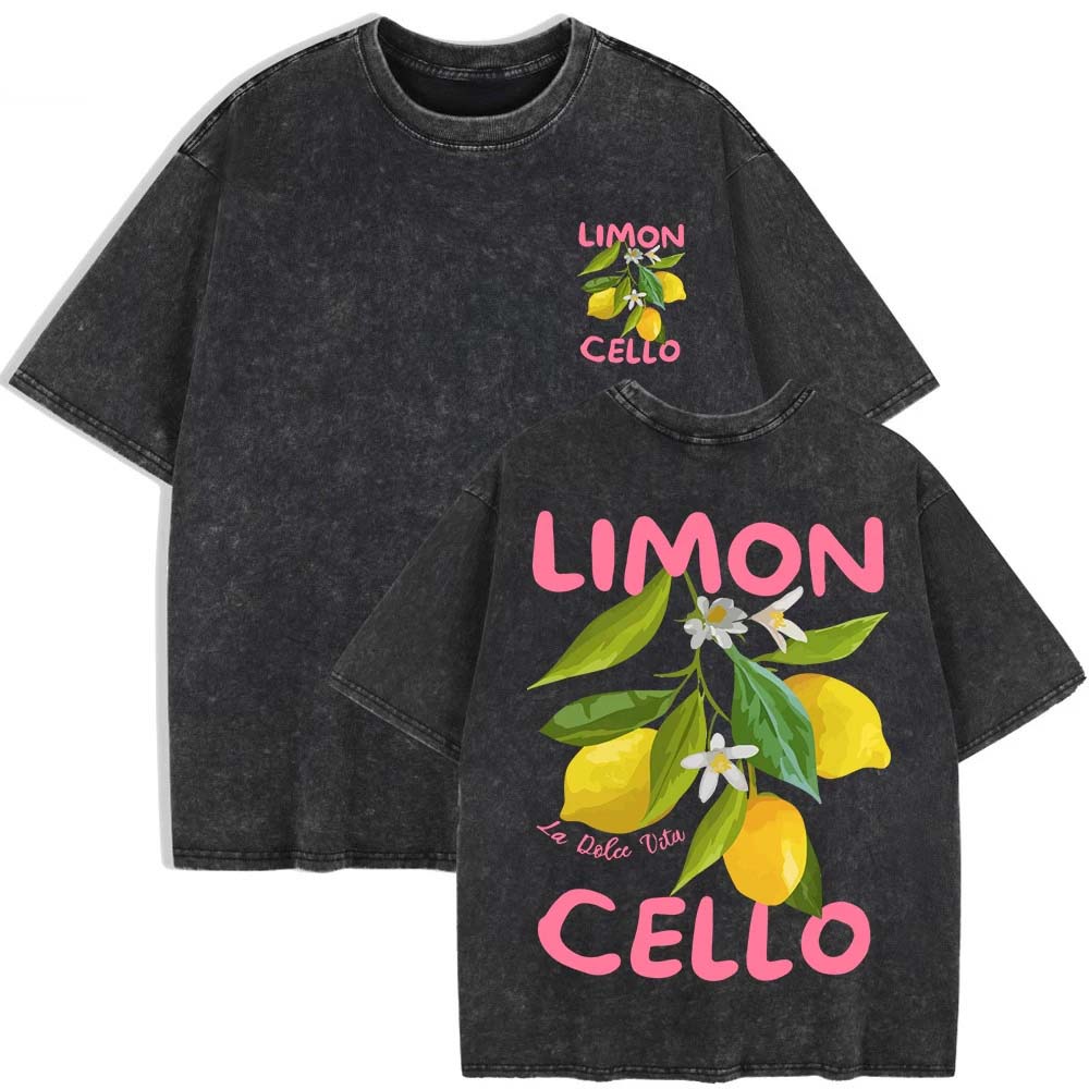 

Lemon Fruits Cello Printing Washed T-Shirts Womens Cotton Short Sleeve Tops Summer O-Neck Oversize T Shirt Clothes S