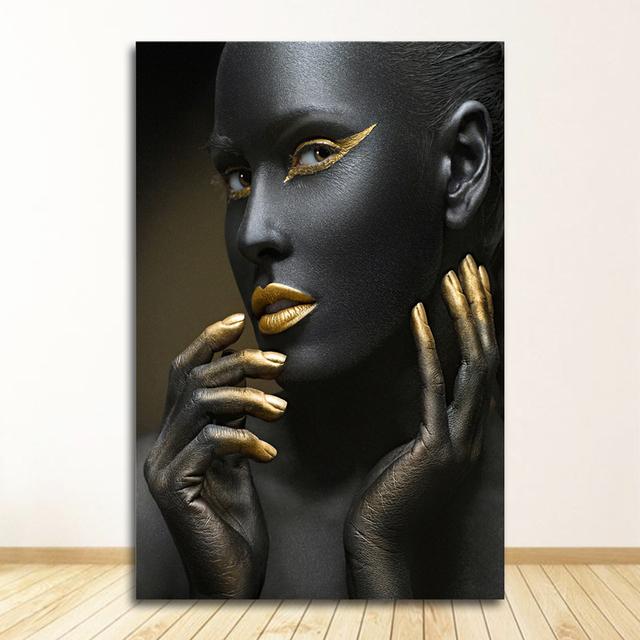 Wall Art Picture for Living Room Decor Black and Gold African Woman Cuadros Canvas Painting Posters and Prints Scandinavian