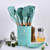 12pcs Green Silicone Kitchen Ware Shovel Spoon Kitchen Tool Spoon Storage Bucket Set