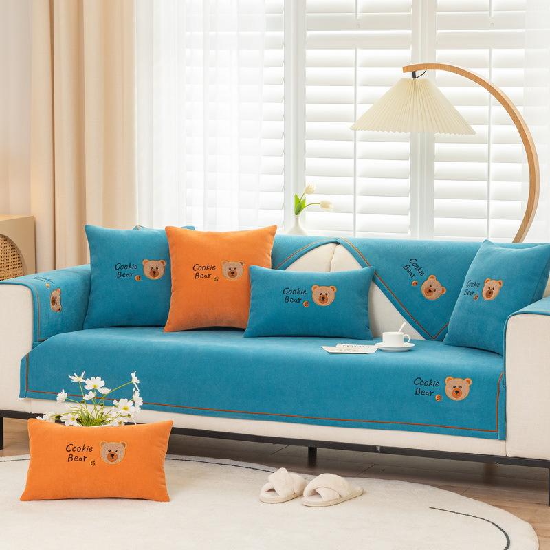 Sofa Cushion Four Seasons Universal Non-Slip Cover Towel New Embroidery Cartoon Bear Sofa Cover All-Inclusive Sofa Seat Cushions