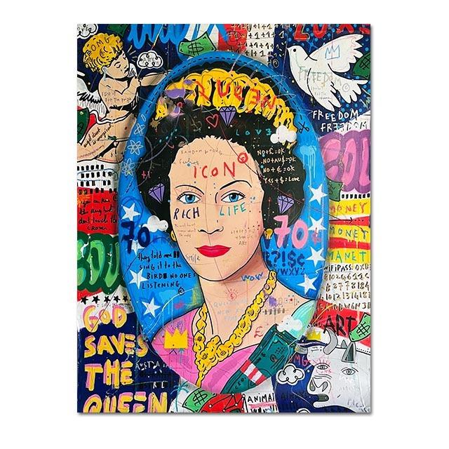 Pop Art Queen Elizabeth Oil Painting Royal City Wall Art