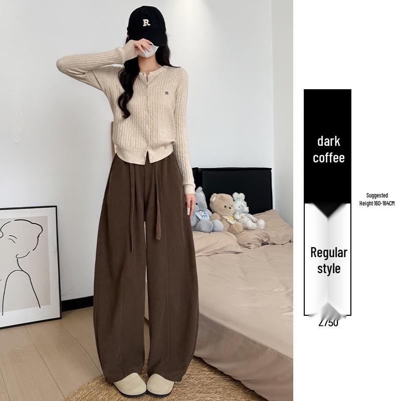 Women's Fleece-Lined Retro Scimitar Pants: Autumn/Winter 2025, High-Waisted Loose Chenille Wide-Leg with a Slimming Drape.