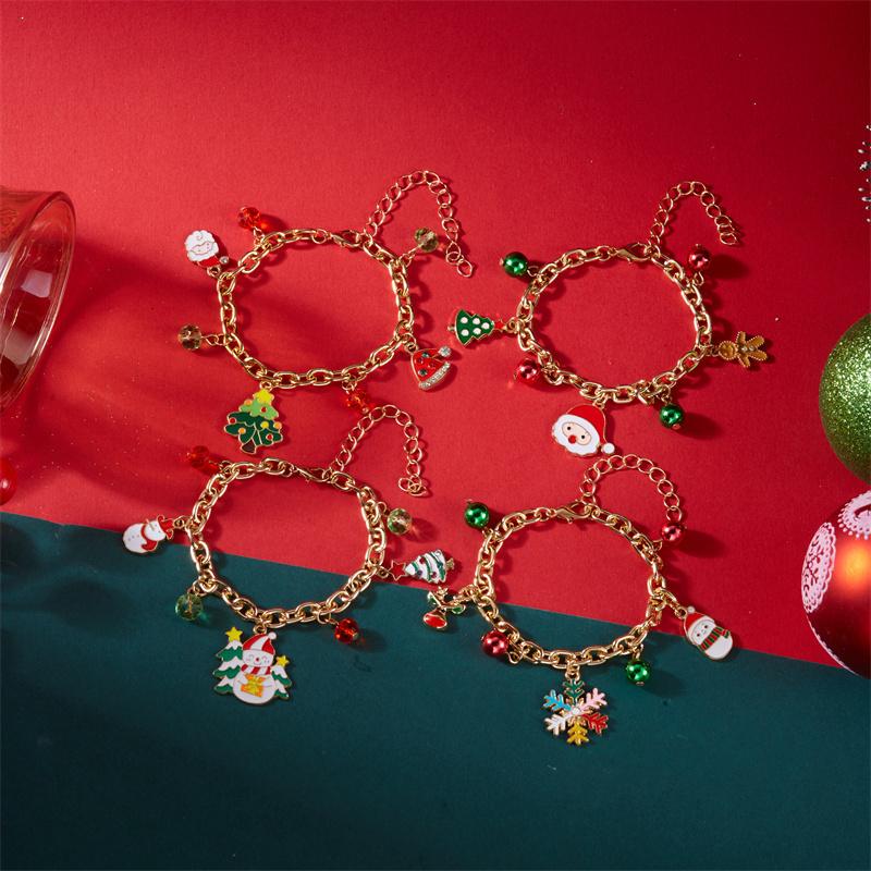 Christmas Tree Santa Claus Cookie Shaped Multi Pendant Bracelets for Women Trendy New Year Festival Party Jewelry Accessories