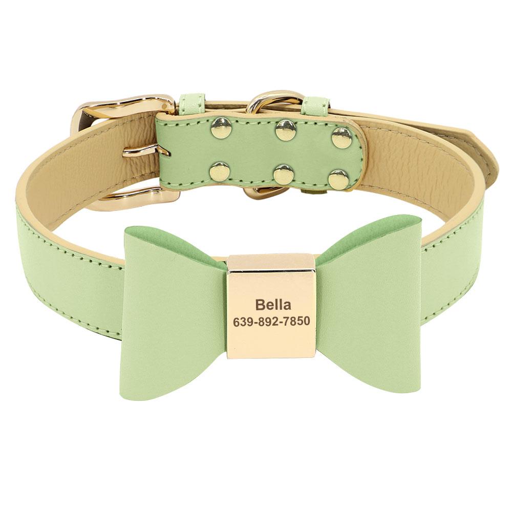Personalisiertes Hundehalsband mit Namen Weiches PU-Leder Welpe Katze Schleife Halskette Verlustsichere ID-Halsbänder für Kleine Mittelgroße Große Hunde Katzen