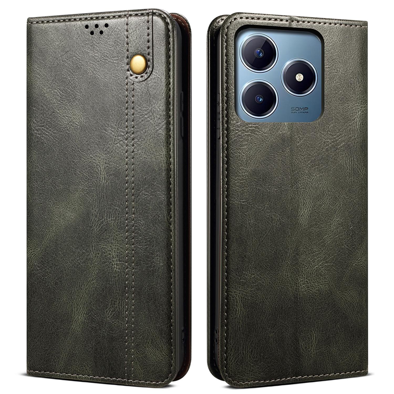 

Для Realme Note 60x 4G/C63 4G/C61 4G Чехол Магнитная застежка Книжка Кожаный чехол для телефона Вощеная текстура Crazy Horse Green