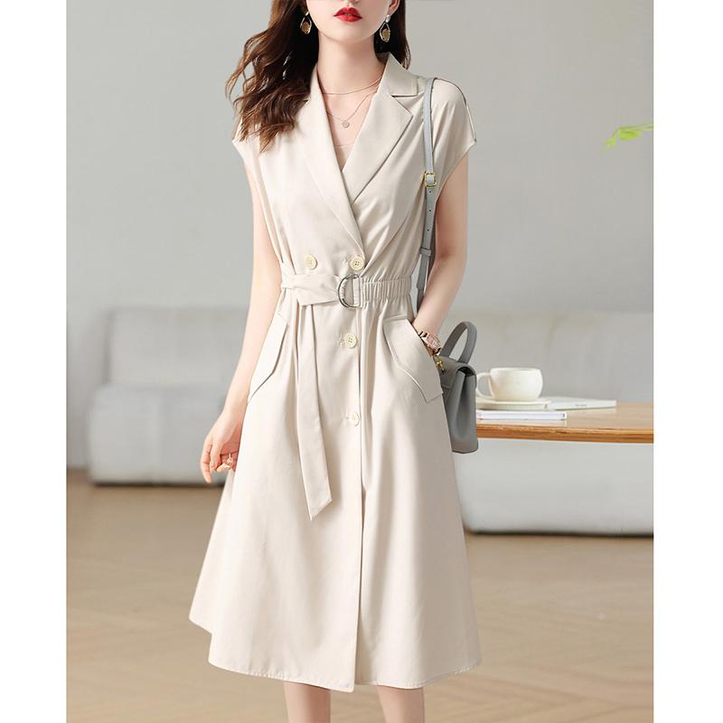 2025 Summer Fashion Double Breasted Suit Collar A-Line Dress