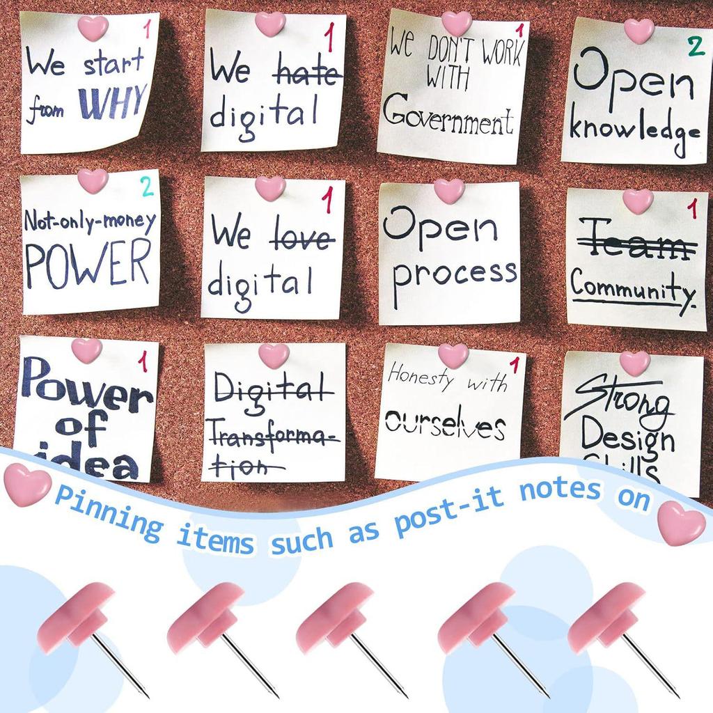 100 Heart-shaped U-shaped Pushpins for DIY, Office, Stationery, and Maps