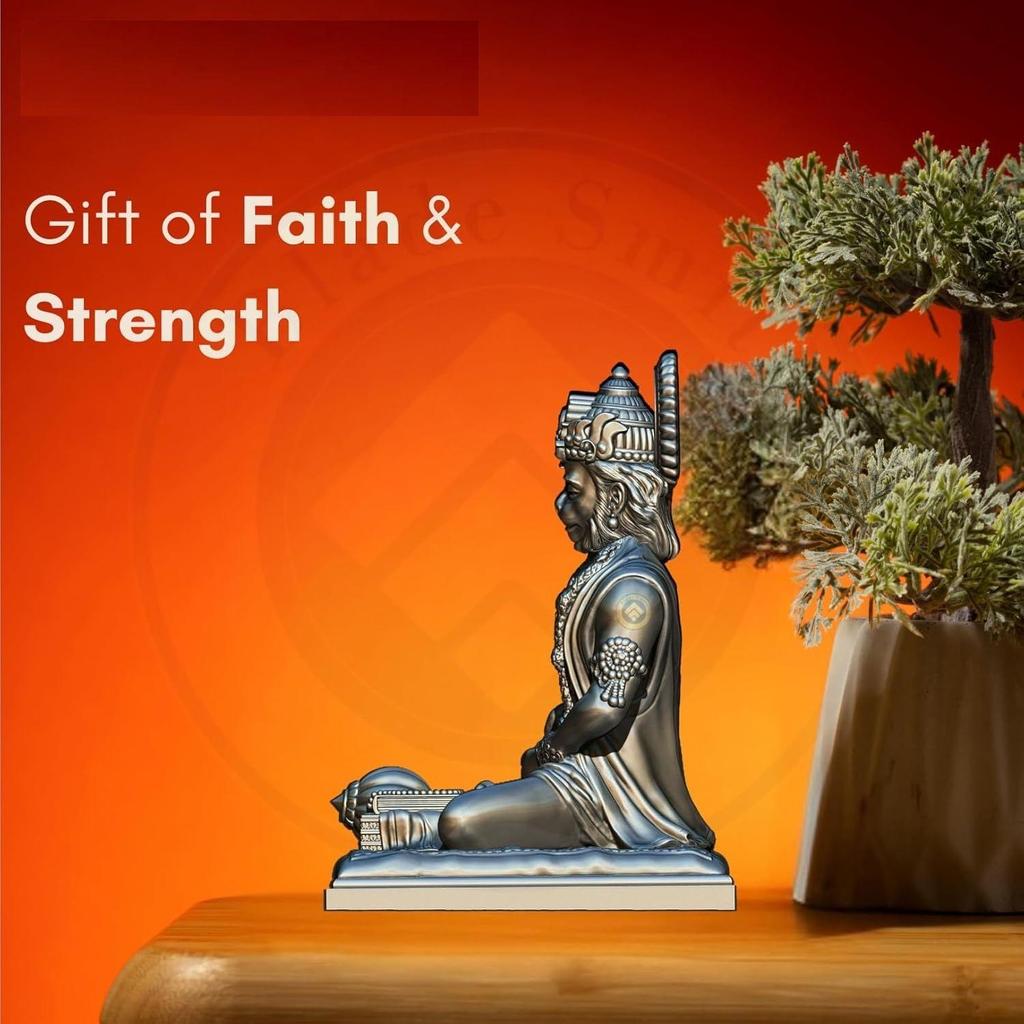 Bajrangbali Hanuman ji Idol Statue murti for Car Dashboard Home Decoration Puja Mandir Silver Color