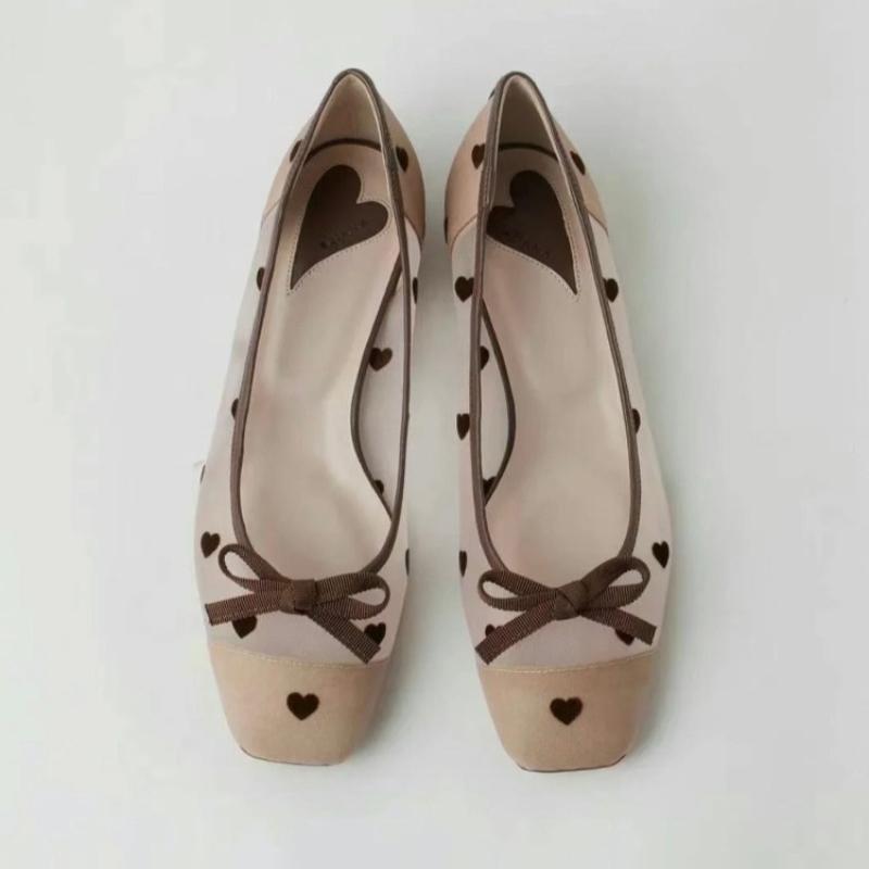 

Модные милые балетки с сетчатым дизайном в горошек в форме сердца, женские туфли Мэри Джейн с милым бантом, удобная мягкая подошва, повседневная обувь 39 абрикосовый