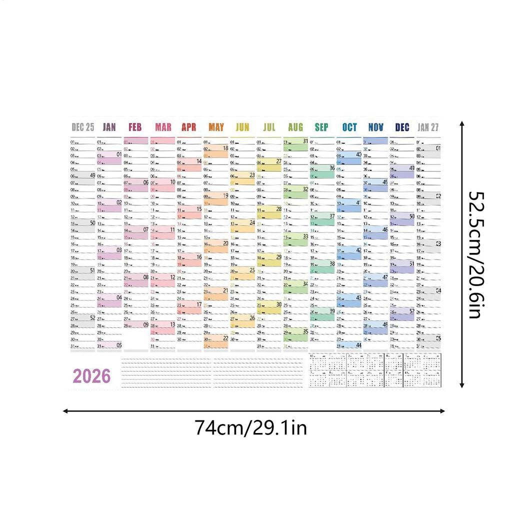 2026 Großer Wandkalender 29x20 Zoll Große Wohndekoration mit Tipp-Aufklebern Monats-Wandkalender für Mentales Studium Schulaufgaben Zuhause