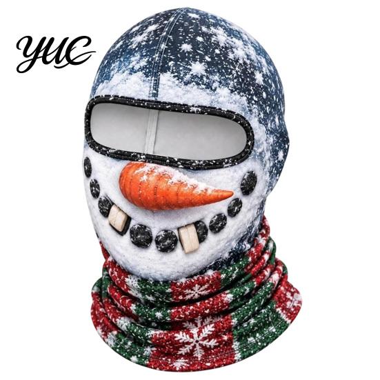 Feiertagskostüm Maske Weihnachten Weihnachtsmann Gesichtsmaske, Lustiger Print Sturmhaube Winddicht Milchseide Kopfbedeckung Faser Nackenwärmer Abdeckung für Außen
