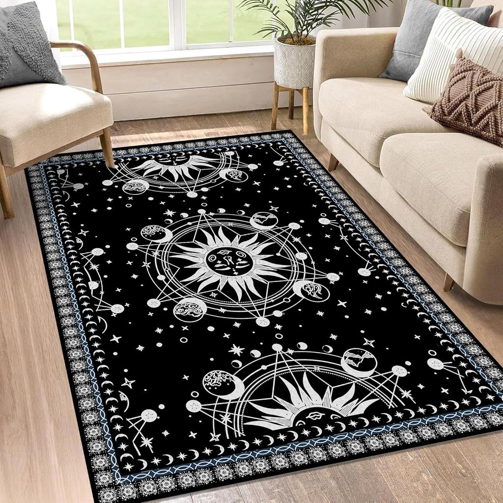 Sun and Moon Rug Boho Celestial Area Rugs for Bedroom Dorm Living Room Bohemian Occult Crescent Solar Stars Galaxy Floor Mat