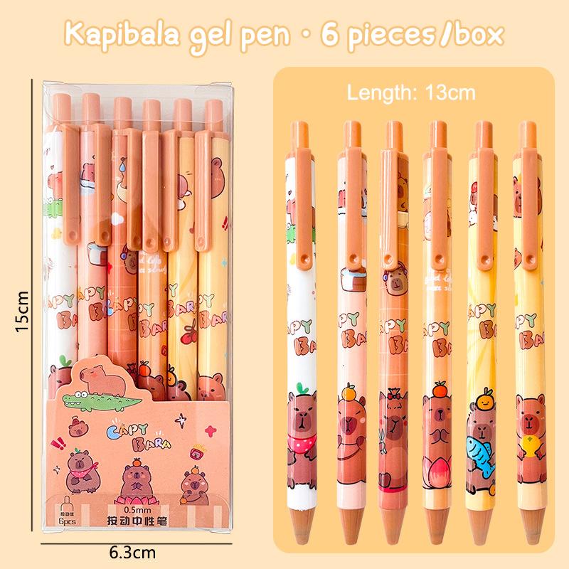 6Pcs Kawaii Cute Capybara Gel Pen Quick-Drying Writing Smooth Pen Cartoon Pressing Neutral Pen School Supplies Stationery