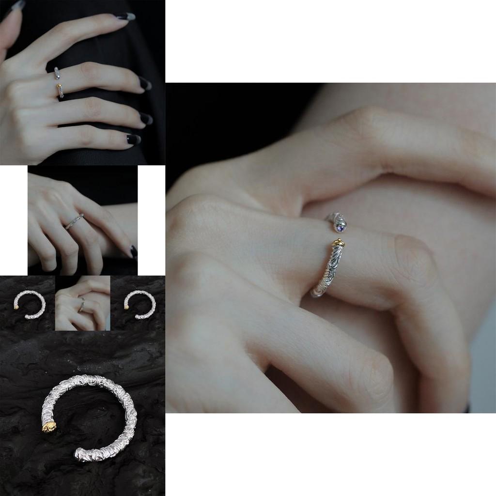 Fashionable High-end Geometric Open Ring For Women With Antique Aesthetic And Floral Details