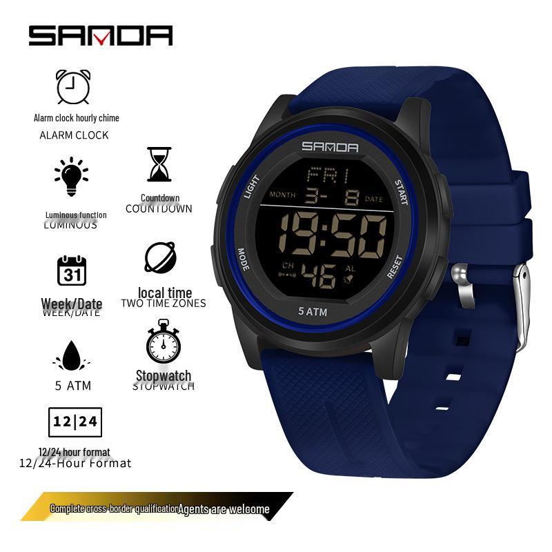 Sanda Fashion Multi-Functional Waterproof Luminous Electronic Wristwatch for Men and Women
