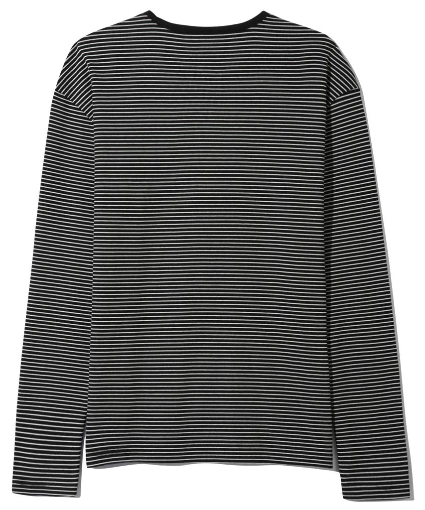 BASEMOMENT Striped Henley Neck Ribbed Top Black