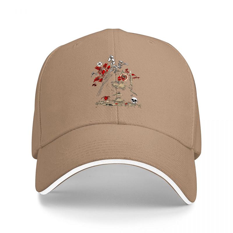 Black Baseball Cap with Crow and Flowers Design Gothic Style Embroidered Hat for Unisex and Women Streetwear Fashion Accessory