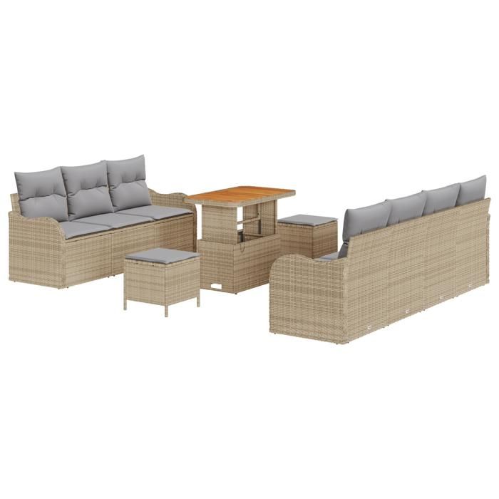 Ensemble de 10 pièces de canapés de jardin vidaXL avec coussins beige en poly rotin acacia, Canapé de jardin 2 places vidaXL 3364182