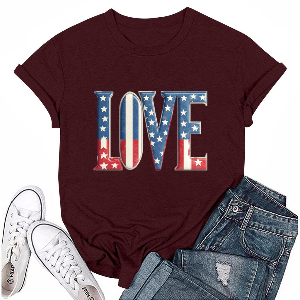 Women's Fashion Casual Printed Round Neck Short Sleeved T-Shirt Top T-Shirt Top Top