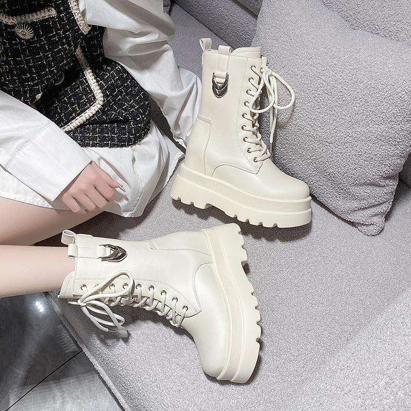 Fashion 2025 New Autumn Winter 9.5cm Chunky Platform Ankle Boots Women Motorcycle Boots Woman Thick Bottom Non Slip Leather Combat Boots