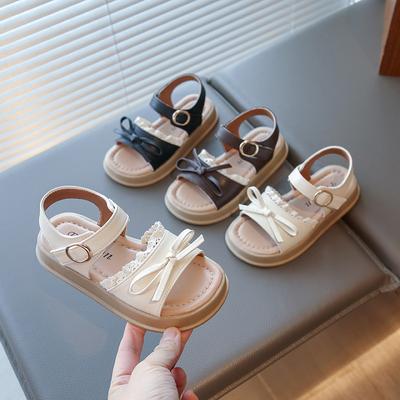 Kinder Strandschuhe Offene Zehen Einfache Schleifen Mädchen Prinzessinnenschuhe Spitze Süß 2025 Sommer Neu Kinder Sandalen Einfarbig Mode