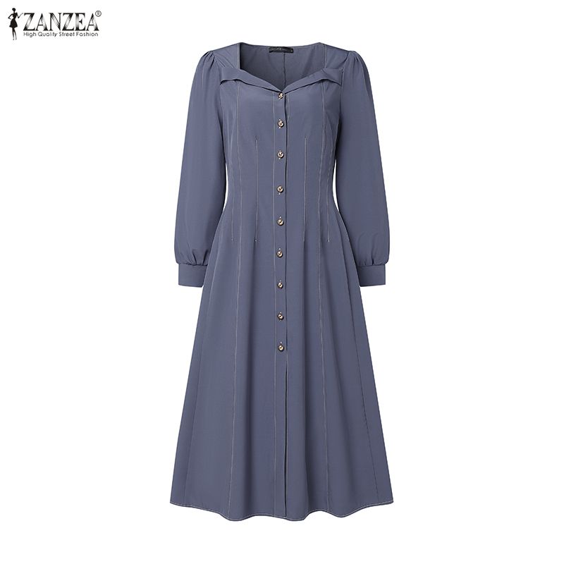 ZANZEA Women Elegant Casual Long Sleeve Dress