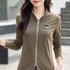 Women's Pure Cotton Long Sleeve Zipper Cardigan with Stand-Up Collar - Autumn Fashion Outerwear Top