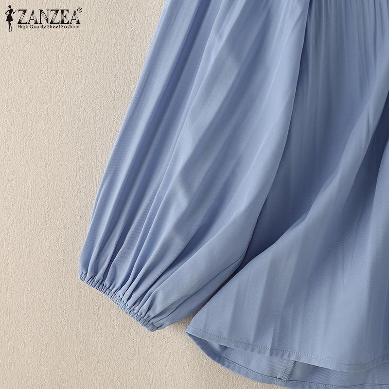 ZANZEA Lässige Bluse mit Rundhalsausschnitt und langen Ärmeln für Damen