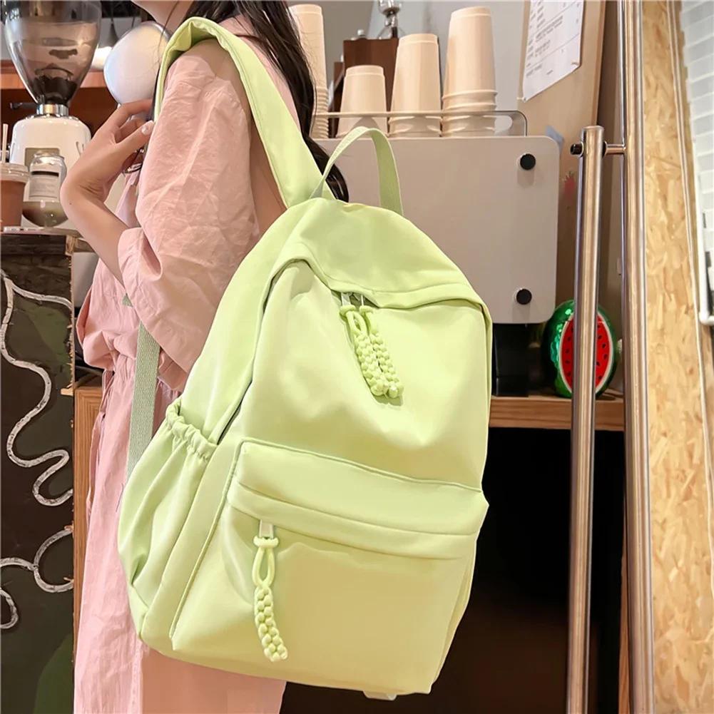 Women Stadium Handbag Nylon Ladies Students Backpack Solid Color Casual Large-Capacity Smooth Zipper Outdoor Play Sport