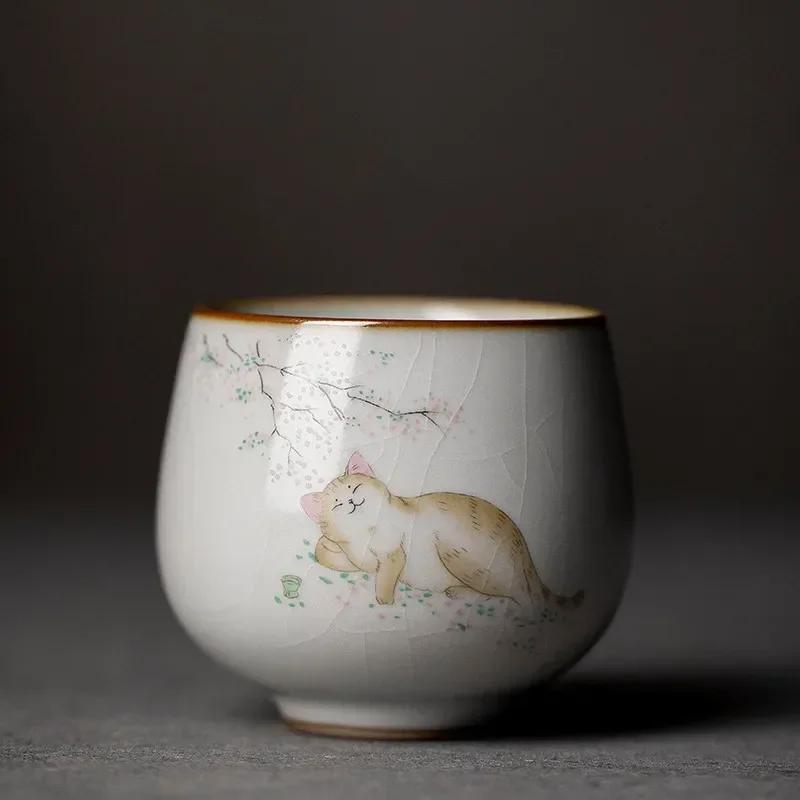 Large Ru Kiln Teacup Travel Personal Meditation Cup Handmade Ceramic Tea Bowl Pu'er Master Cup Household Tea Set Accessories