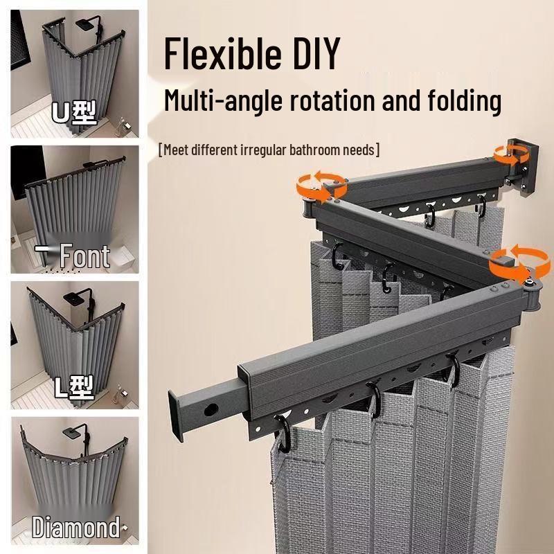 Foldable Shower Curtain Set: Invisible Waterproof Bathroom Partition for Dry and Wet Separation, Punch-free Installation.