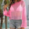 Women's Hollow Woven Short Loose Flared Sleeve Beach Smock Top