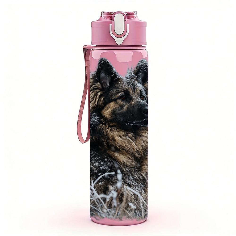 1PC German Shepherd Dog Pet Print 750ml Color Plastic Sports Water Bottle Leakproof Flip Straw Lid Suitable for Sports Office Home Use
