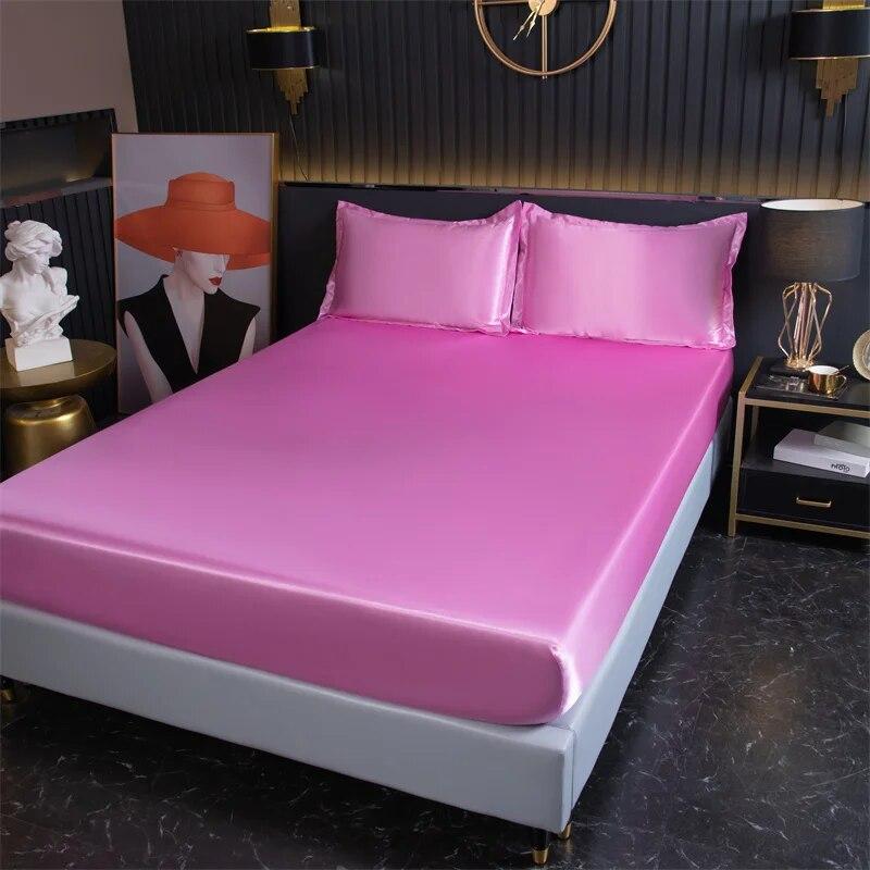 Luxury Satin Fitted Sheet High-End Solid Color Mattress Cover With Elastic Band Bedsheet 140x200 200x220 Fit Sheet