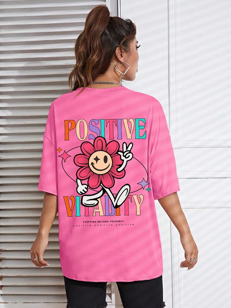 Positive Vitality Sunflower Printed Female Tshirt Harajuku T-Shirts Breathable Short Sleeve Hip Hop Fashion Street Tops Women