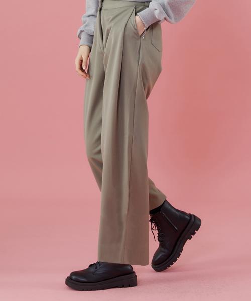 KOLEAT High-Waisted Long Semi-Wide Elastic Waist Slacks Pants [Olive]