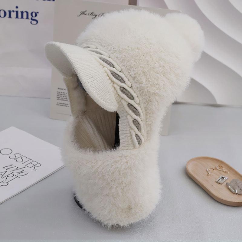 Fleece Verdickte Gestrickte Thermomütze Damen Wollmütze Outdoor Winddicht Halsbedeckung Einteilige Mütze