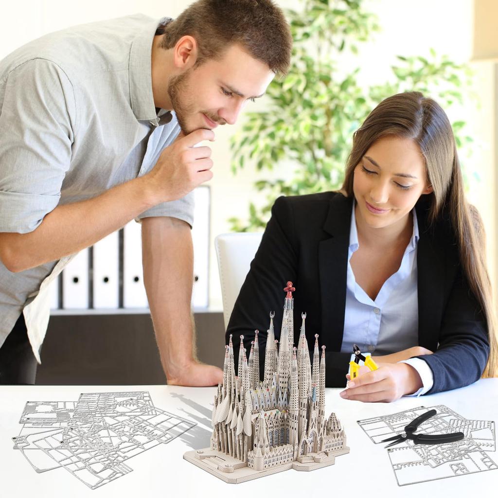 Piececool 3D Puzzle Sagrada Familia Famous Architecture Metallic Nano Puzzle 3D Puzzle Metal Assembly Required No Glue Required 6-Star Difficulty