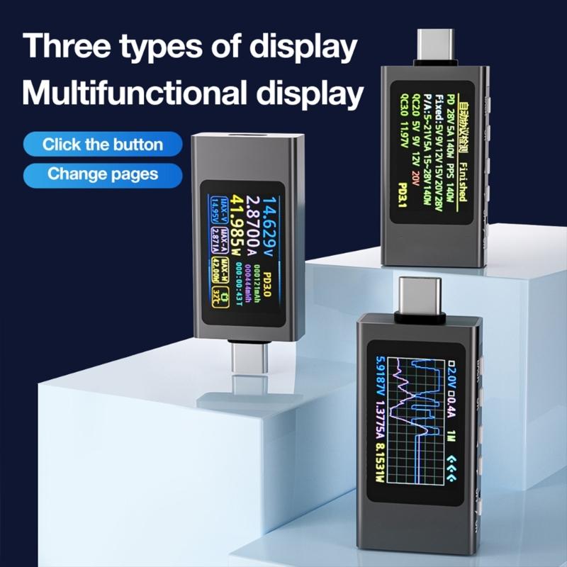 Multifunction Digital Voltage Current Meter For USB C Devices Data Display Digital Ammeter Voltmeter Aluminum Case
