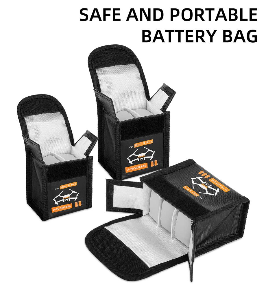 Lipo Battery Safe Bag Fireproof Safety Charging Storage Bag Compatible with DJI Mini 3/3 Pro RC Drone for 3pcs Batteries