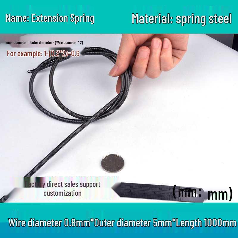 1m Spring Coil Extension with Hook - Strong Tensile Force, Thin Soft Sheath, for Tarpaulins & Sliding Doors