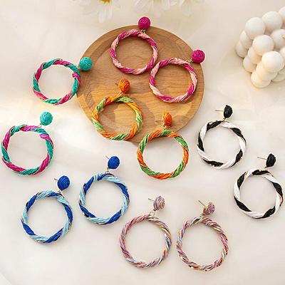 Colorful Raffia Geometric Dangle Earrings with Silver Needle