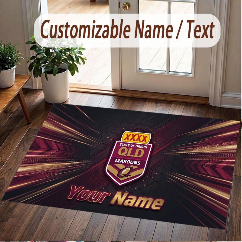 Benutzerdefinierter Teppich Queensland Maroons Muster Druck Name Text Weich Rutschfest Boden Teppich für Zuhause Innen Dekoration