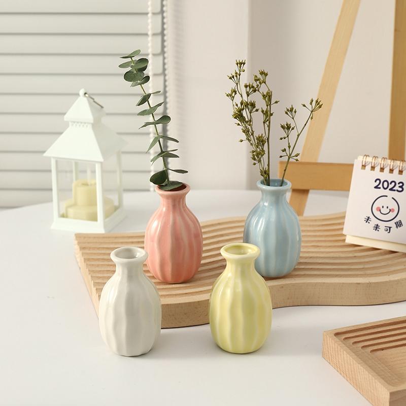 Ins Colorful Mini Vase Ceramic Flower Vases Nordic Hydroponic Flower Pot Home Office Desktop Decoration Vaso Decorativo