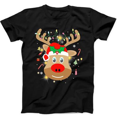 Natale Rudolph La Renna dal Naso Rosso Regalo Divertente Maglietta Nera 166