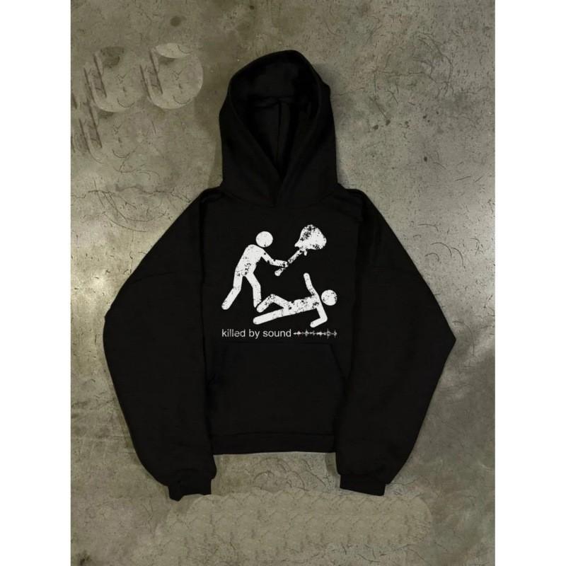 Y2K Printed Loose Hooded Sweatshirt Jacket Streetwear Womens Fashion