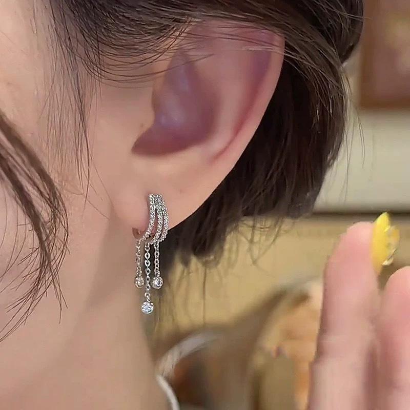 2025 Exquisite Three-Row Zirconia Tassel Earrings - Unique, Fashionable, Versatile Studs for a Chic Look.
