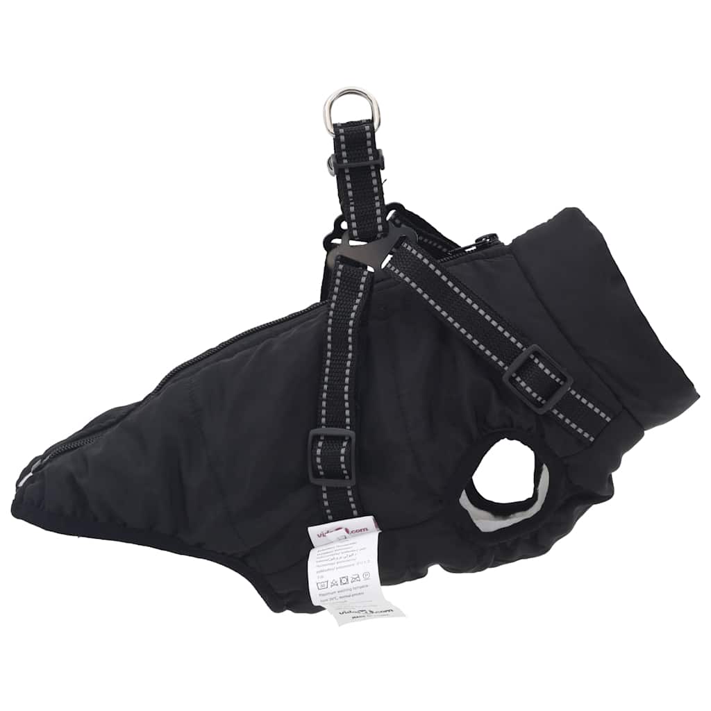 Dog Coat with Integrated Harness Waterproof and Reflective Black Size L36
