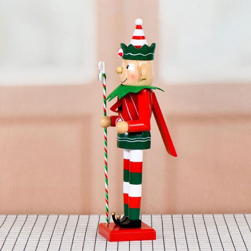 Creative Wooden Elf Nutcrackers Statue with Candy Canes Christmas Seasonal Display with Intricate Engraving Designs