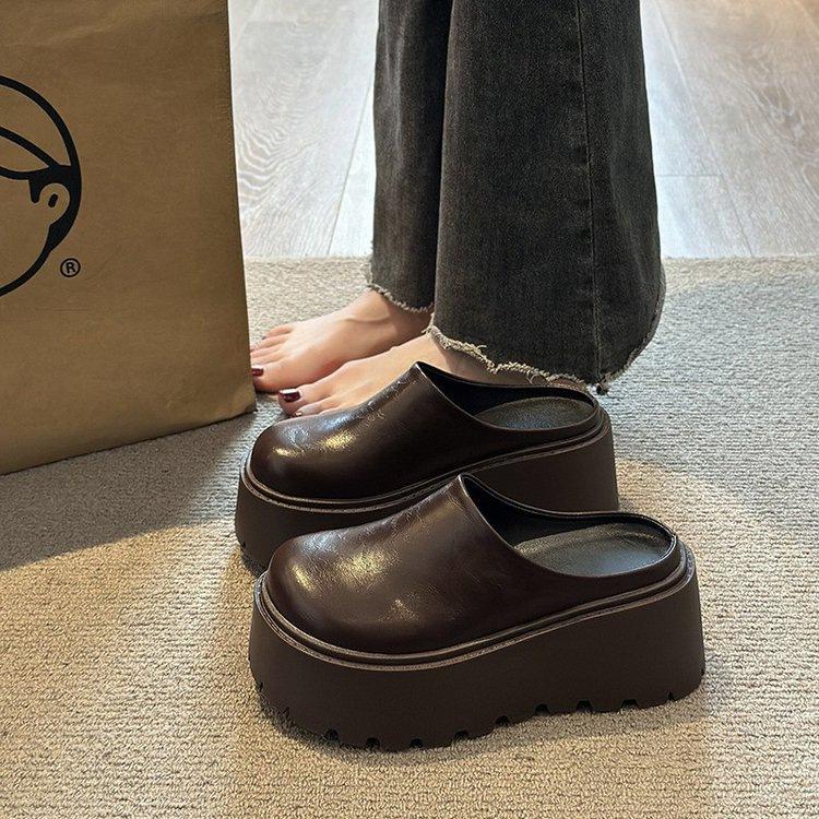 

Lazy bag head half slippers outer wear new summer thick soft bottom Mary Jane fairy style 40 коричневий